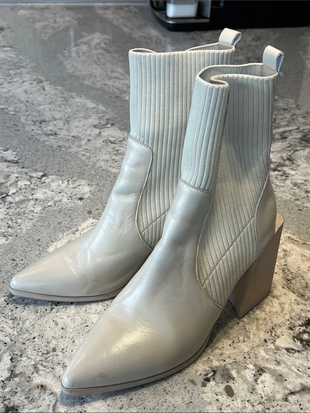 Steve Madden Tackle Sock Booties - Bone Leather - Size 7.5 EUC